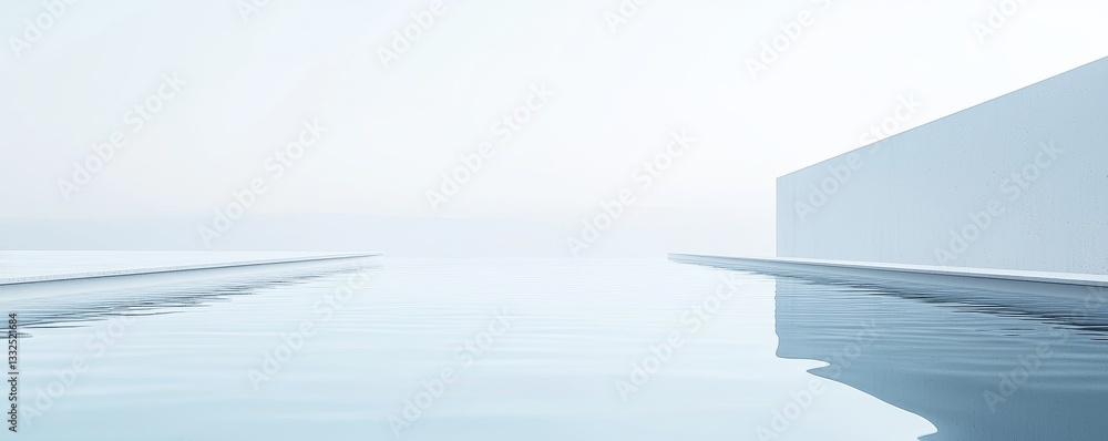 Poster minimalist architecture with serene water reflection.