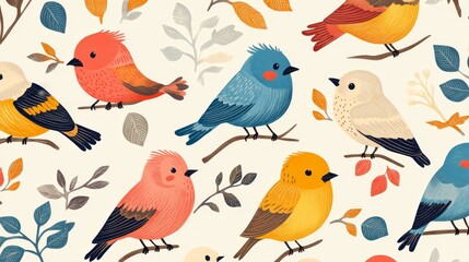 Obraz premium Playful bird pattern vibrant forest gigapixel art whimsical environment aerial view cartoonish delight
