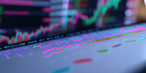 Financial Data Display: Multicolored Graphs and Charts on Computer Screen