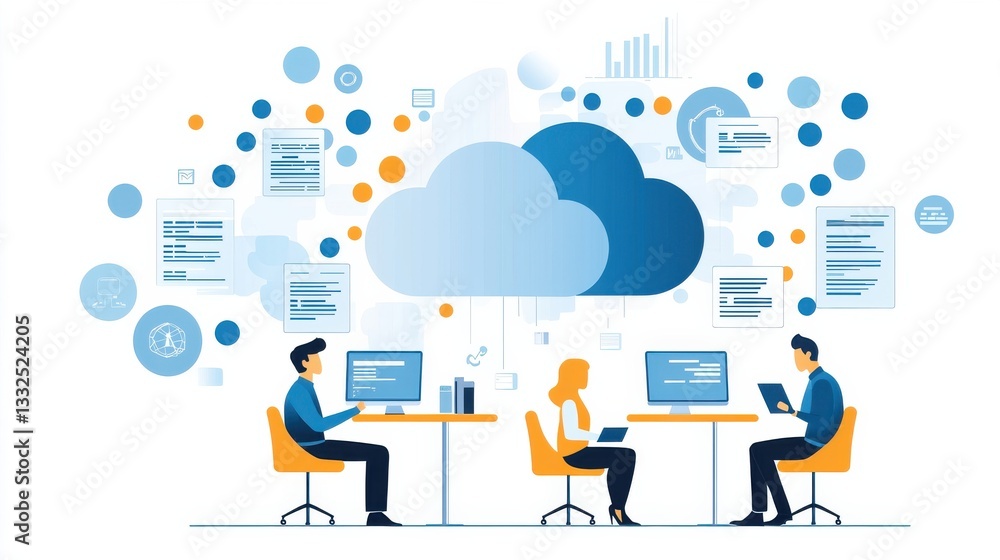 Aufkleber diverse team collaborating in a modern cloud computing workspace