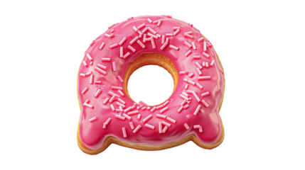 Delicious pink donut with sprinkles isolated on transparent background