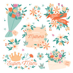 Mothers Day Elements and Flower Bouquet Collection