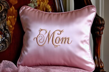 Naklejka premium Decorative pink satin pillow embroidered with ai for cozy spaces Generative AI