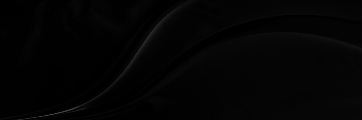 Black gray satin dark fabric texture luxurious shiny that is abstract silk cloth panorama background with patterns soft waves blur beautiful.