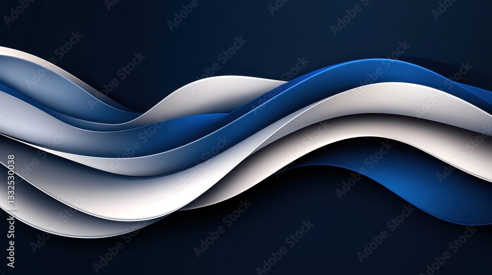 Poster geometric abstract background with smooth, curving waves and shadowed lines in a gradient of rich bl