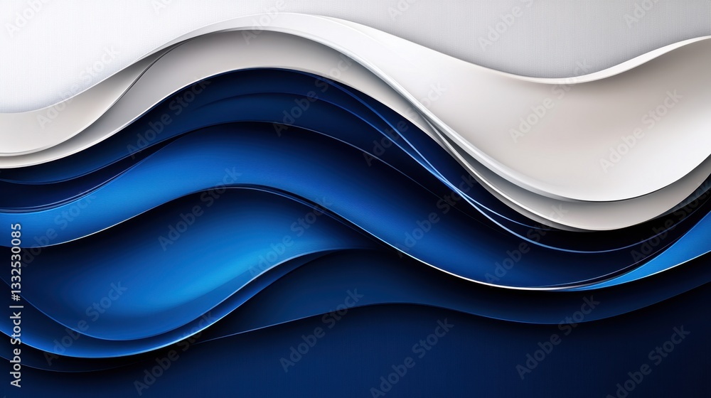 Poster geometric abstract background with smooth, curving waves and shadowed lines in a gradient of rich bl