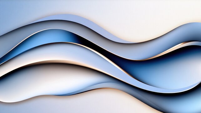 Geometric abstract background with smooth, curving waves and shadowed lines in a gradient of rich blue and pale silver, symbolizing creativity and professionalism in the business world.