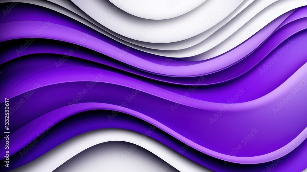 Poster geometric wave pattern with deep purple and silver gradient shadows, designed to create a sophistica