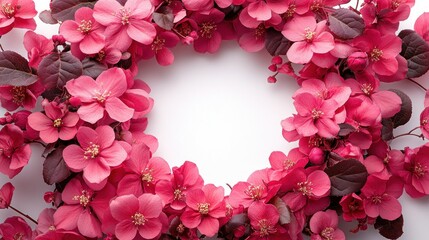 Delicate pink flowers create a circular frame