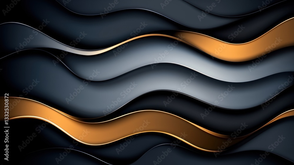 Aufkleber geometric wave background with sharp, clean lines creating shadowed curves in shades of deep gray an