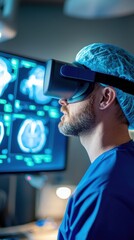 Medical Professional Using Virtual Reality for Brain Imaging Analysis