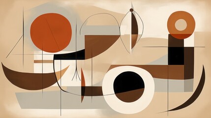 Retro-style mid-century modern abstract art. Vintage 1950s-inspired abstract shapes and muted warm tones in a stylish composition