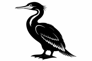 cormorant line art silhouette vector illustration