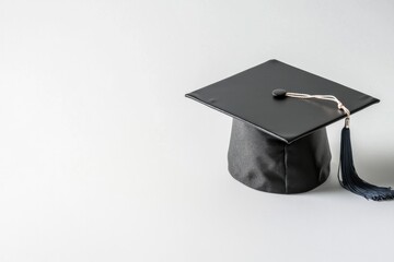 graduation cap placed thoughtfully on clean white background symbolizes achievement and new beginnings