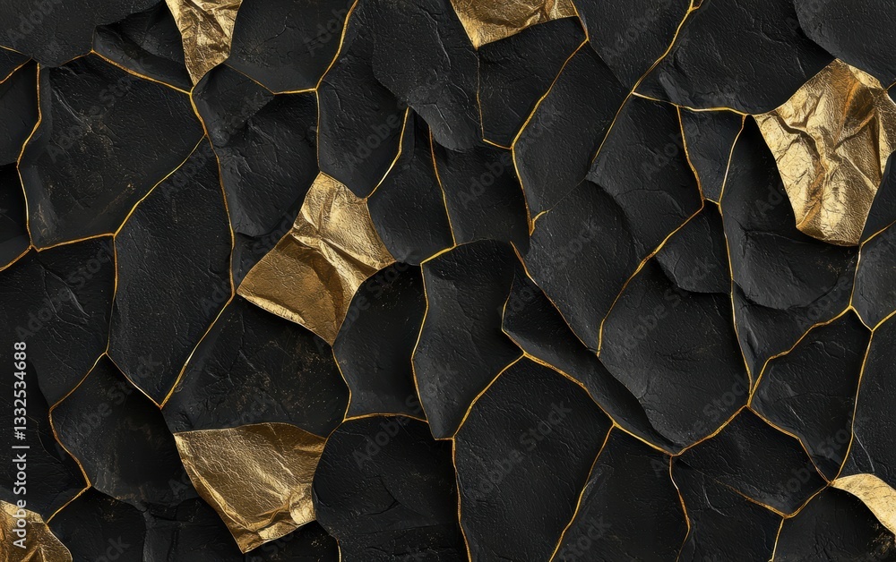 Poster a textured surface featuring a mix of black and gold elements, creating a striking visual contrast a