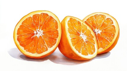 Fototapeta premium Vibrant orange slices on white background with shadows