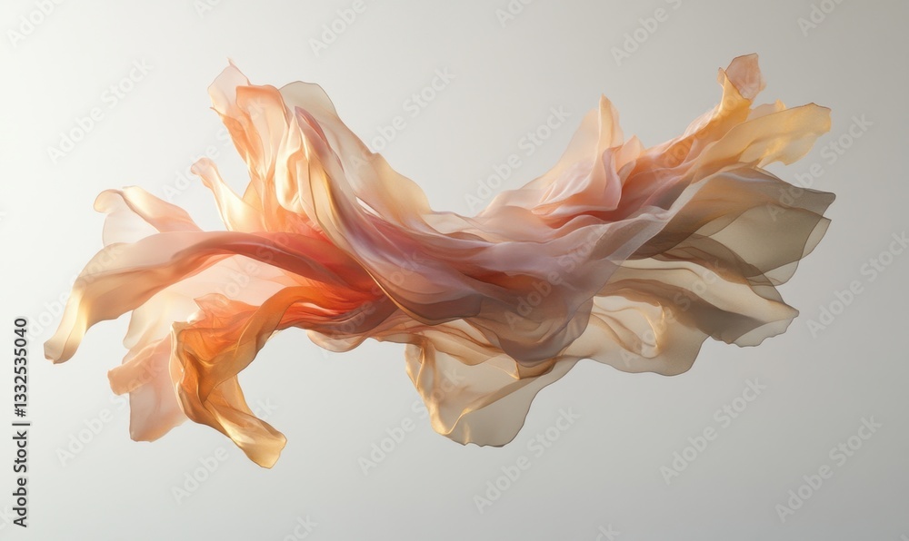 Poster flowing peach fabric on gradient background for abstract design