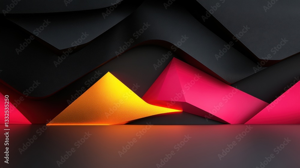 Aufkleber a black and orange background with pink and yellow shapes. the shapes are arranged in a way that cre
