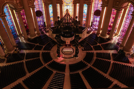 Basilica of Our Lady of Peace interior showcases stunning stained glass at Yamoussoukro
