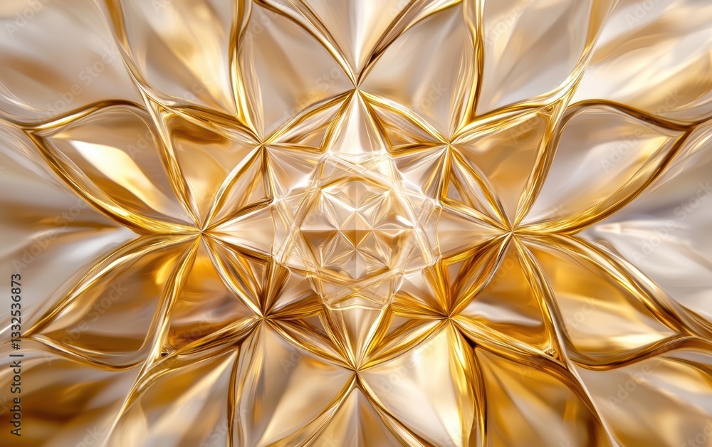 Poster a captivating golden floral design with intricate petal patterns, creating a sense of depth and eleg