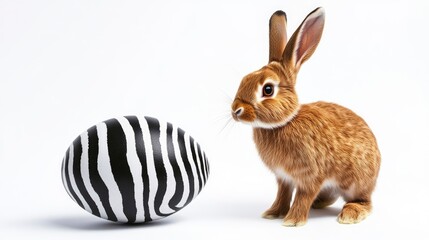 Fototapeta premium Happy easter day with bunny and zebra egg in bright setting