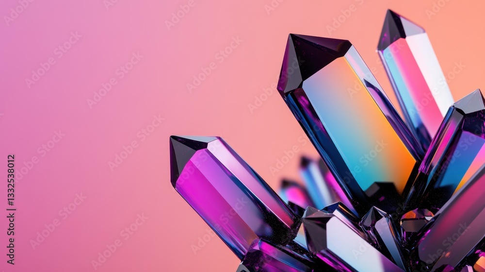 Poster crystal fragments with shimmering highlights. sharp, fragmented shapes resembling crystals with irid