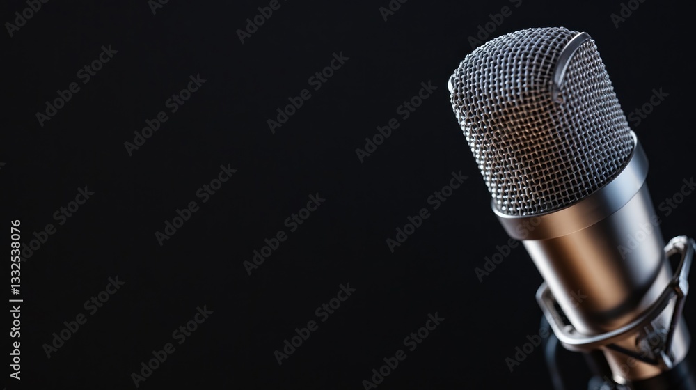 Aufkleber capture high-resolution close-up image of vintage studio microphone set against softly lit dark back