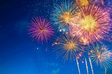 Naklejka premium Colorful Festive Fireworks Night Sky Burst3