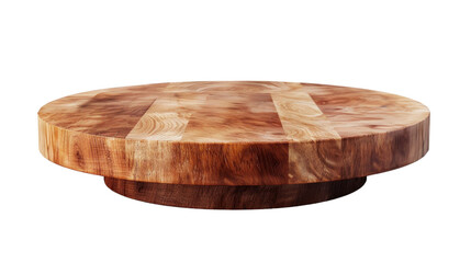 Round wooden chopping board rotating on transparent background