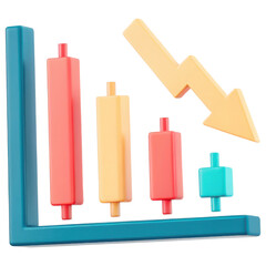 Investment clipart, 3D candlestick chart with downward trend, illustrating market decline