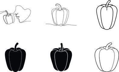 Bell Pepper Icons Graphic Styles, Line Art, Black, White