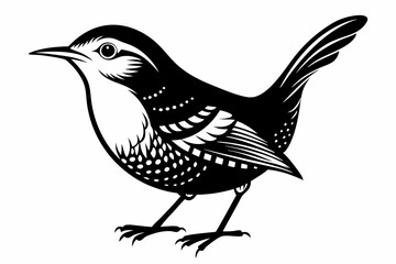 wren bird line art silhouette vector illustration