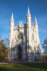 Church in the medieval Gothic style. Gothic chapel