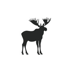 moose simple vector Moose Silhouette Icon: Bold Black Design with Distinctive Antlers in Profile View