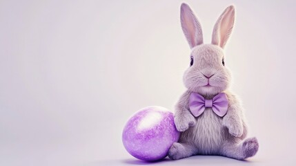 Obraz premium Happy easter bunny with colorful egg spring celebration cute rabbit