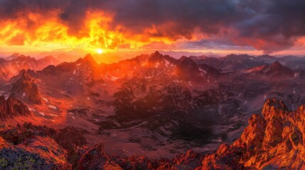 Majestic mountain range at sunset with vibrant sky and scenic beauty in nature's splendor