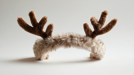 Fototapeta premium Brown furry reindeer antlers headband on neutral background