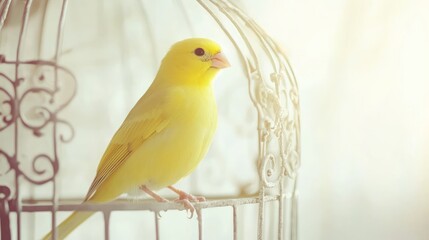 A Yellow Canary in an Ornate Birdcage