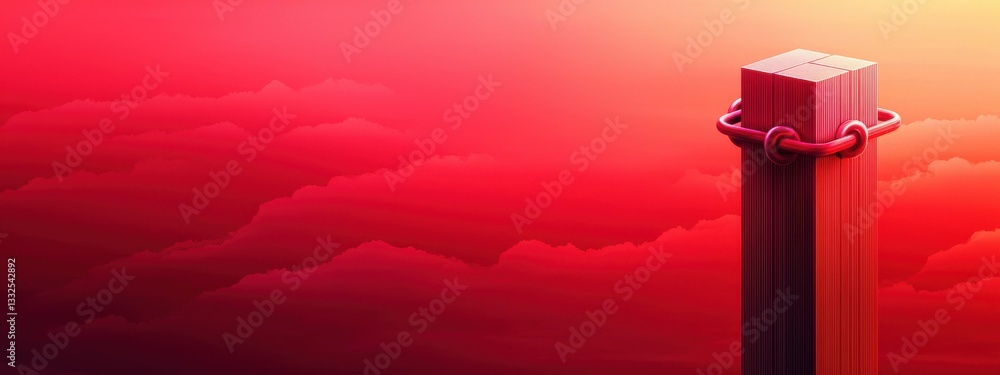 Aufkleber red and orange abstract scene with vertical column and chain link