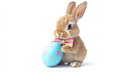 Fototapeta premium Happy easter bunny with colorful egg spring celebration animal joyful