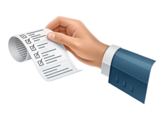 hand holding a pen and a document isolated on white background png