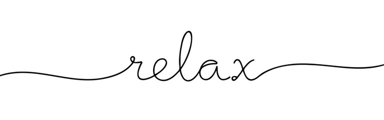 Relax inscription continuous one line drawing with word. Minimalistic drawing of phrase illustration.