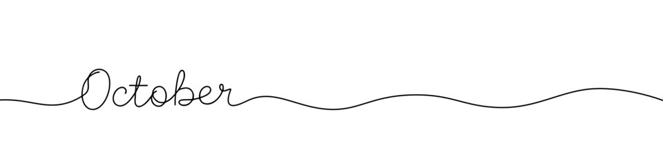 October month inscription continuous one line drawing with word. Minimalistic drawing of phrase illustration.
