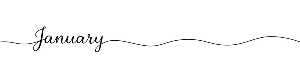 January month continuous one line drawing with word. Minimalistic drawing of phrase illustration.