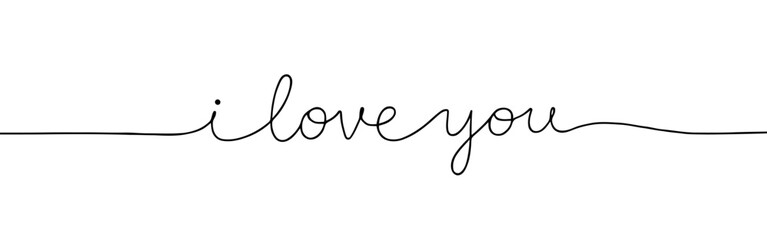 I love you phrase continuous one line drawing with word. Minimalistic drawing of phrase illustration.