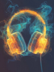 Sonic Blaze: An eye-catching graphic depicts headphones ablaze with vibrant, smoky effects. The ethereal dance of flames evokes a sense of music, technology, and artistic flair.