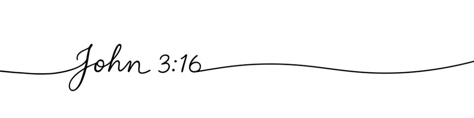 John 3 16 phrase continuous one line drawing with word. Minimalistic drawing of phrase illustration.