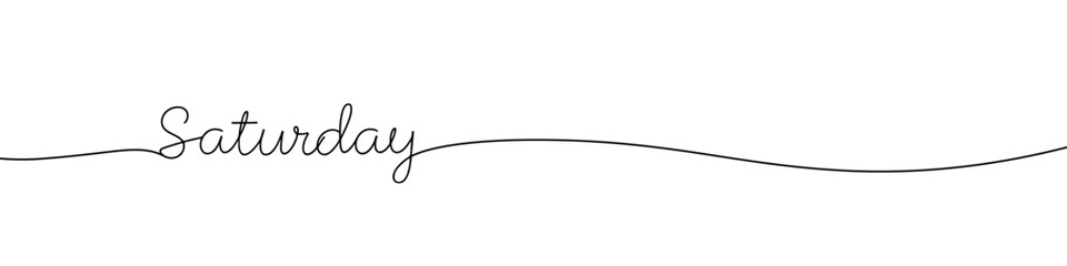 Saturday inscription continuous one line drawing with word. Minimalistic drawing of phrase illustration.