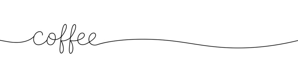 Coffee inscription continuous one line drawing with word. Minimalistic drawing of phrase illustration.