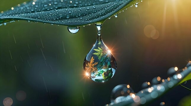 water drops on green leaf - Powered by Adobe